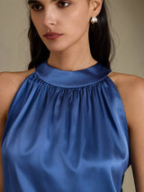 [Real Teal] SilkSilky-UK Sleeveless Halter Women's T-Shirt 004