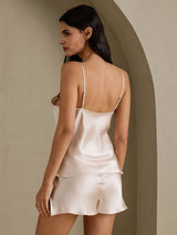 [Beige] SilkSilky-UK Spaghetti Strap V Neck Camisole Set 002
