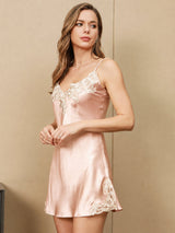 [Pink] SilkSilky-UK 3/4 Sleeve V Neck Nightdress&Dressing gowns 004