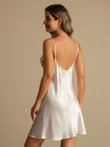 [White] SilkSilky-UK Spaghetti Strap V Neck Nightdress 002