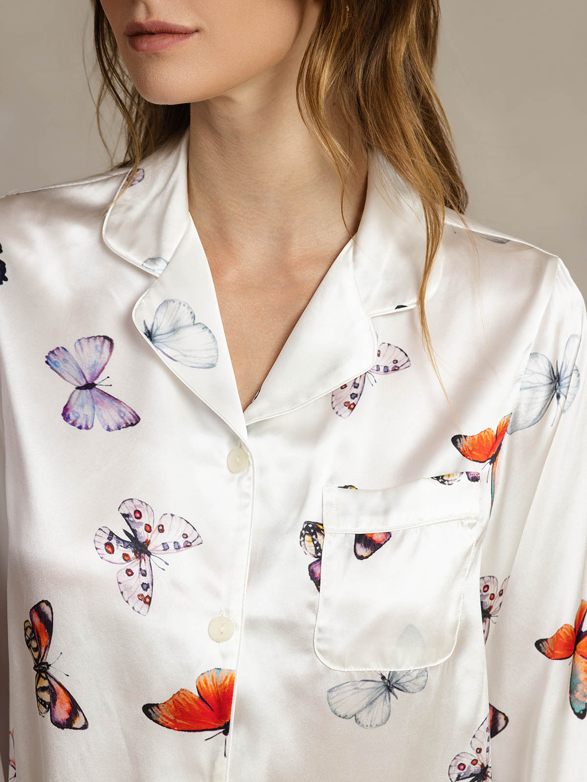 [White Butterfly] SilkSilky-UK Pure Silk Womens Pajamas 004