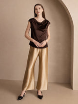 [Bitter Chocolate] SilkSilky-UK Cap Sleeve Cowl Neck Women's T-Shirt 004