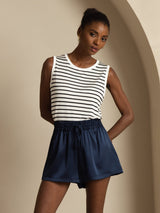 [Dark Blue] SilkSilky-UK 19Momme Stretch Silk Charmeuse Women's Shorts 004