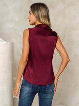 [Dark Red] SilkSilky-UK Sleeveless Lapel Collar Women's Shirt 002