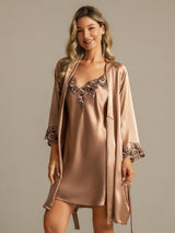 [Brown] SilkSilky-UK 3/4 Sleeve V Neck Nightdress&Dressing gowns 001