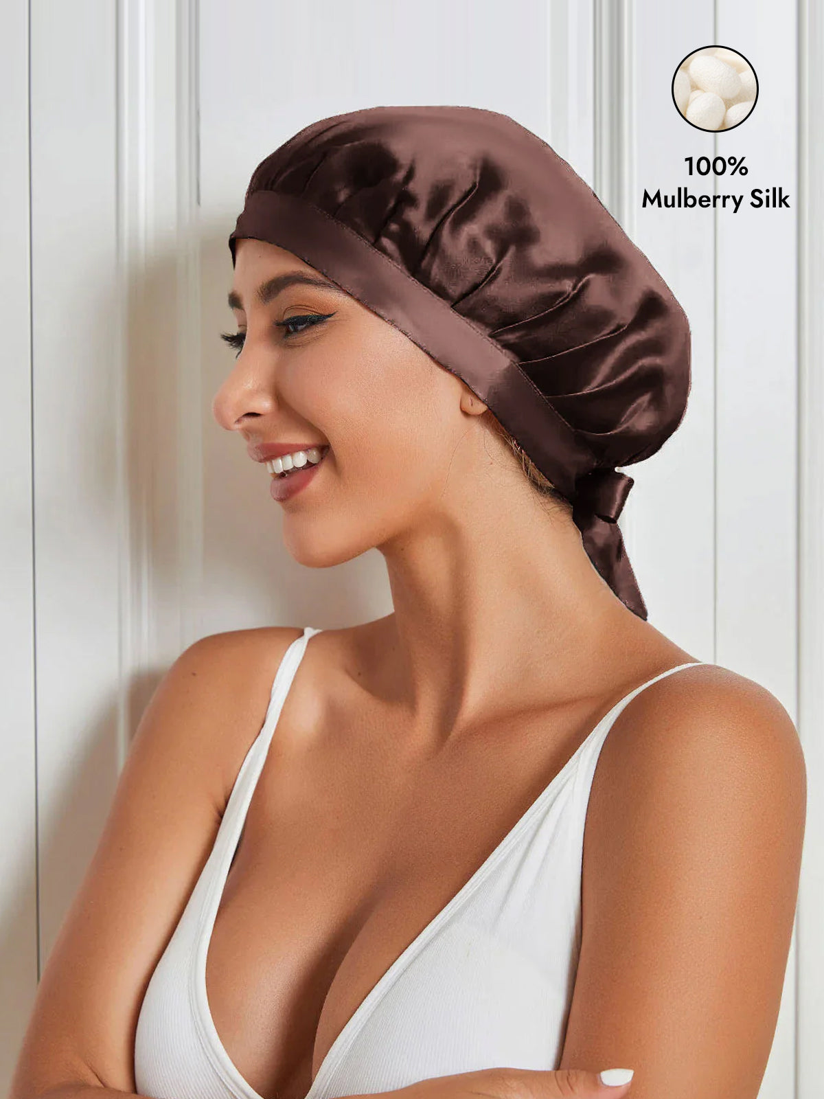 [Coffee] SilkSilky-UK Pure Silk Sleep Cap 001