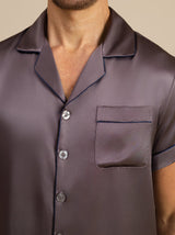 [Purple Gray] SilkSilky-UK Short Sleeve Notch Collar Men's Pyjamas 007