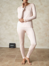 [Light Pink] SilkSilky-UK Long Sleeve Round Neck Women's Long Johns 006