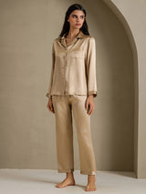 [Champagne Gold] SilkSilky-UK Long Sleeve Lapel Collar Women's Pyjamas 006