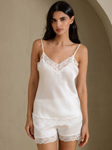 [White] SilkSilky-UK Spaghetti Strap V Neck Camisole Set 001