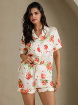 [White Pomegranate] SilkSilky-UK Short Sleeve Notch Collar Women's Pyjamas 001