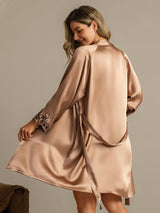 [Brown] SilkSilky-UK 3/4 Sleeve V Neck Nightdress&Dressing gowns 002