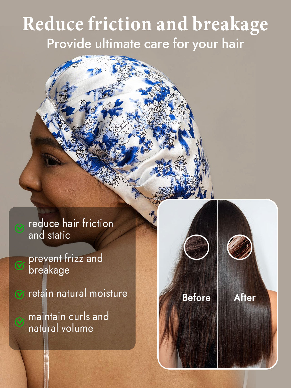 [Blue and White Porcelain] SilkSilky-UK Pure Silk Sleep Cap 004