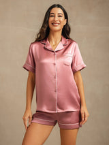 [Pale Mauve] SilkSilky-UK Short Sleeve Lapel Collar Women's Pyjamas 001
