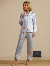 [Light Blue] SilkSilky-UK Long Sleeve Lapel Collar Women's Pyjamas 006