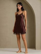 [Brown] SilkSilky-UK Spaghetti Strap V Neck Nightdress 006