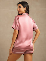 [Pale Mauve] SilkSilky-UK Short Sleeve Lapel Collar Women's Pyjamas 002