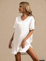 [White] SilkSilky-UK Half Sleeve V Neck Nightdress 004