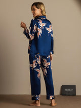 [Dark Blue] SilkSilky-UK Long Sleeve Lapel Collar Women's Pyjamas 008