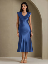 [Real Teal] SilkSilky-UK Cap Sleeve Dress 005