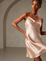 [Pale Mauve] SilkSilky-UK Spaghetti Strap Cowl Neck Dress 003