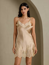 [Champagne] SilkSilky-UK Spaghetti Strap V Neck Nightdress 003