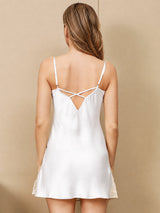 [White] SilkSilky-UK 3/4 Sleeve V Neck Nightdress&Dressing gowns 007