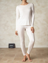 [White] SilkSilky-UK Long Sleeve Round Neck Women's Long Johns 004