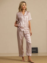 [Pink Heart Geo] SilkSilky-UK Short Sleeve Lapel Collar Women's Pyjamas 006