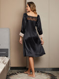 SilkSilky UK Pure Silk Long Sleeve Nightgown Black 002