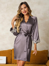 [Purple Gray] SilkSilky-UK 3/4 Sleeve Women's Dressing Gown 001
