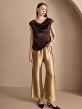 [Bitter Chocolate] SilkSilky-UK Cap Sleeve Cowl Neck Women's T-Shirt 005