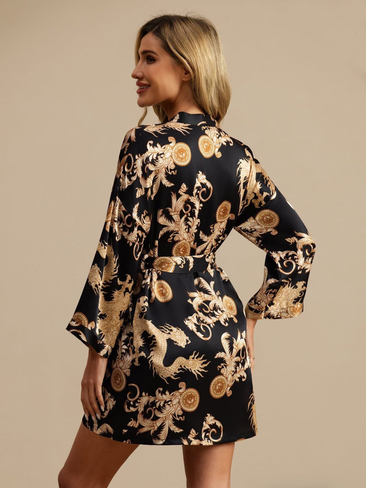 [Black Dragon] SilkSilky-UK 3/4 Sleeve Women's Dressing Gown 002