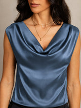 [Real Teal] SilkSilky-UK Cap Sleeve Cowl Neck Women's T-Shirt 004