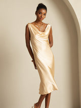 [Champagne] SilkSilky-UK Sleeveless Cowl Neck Dress 007