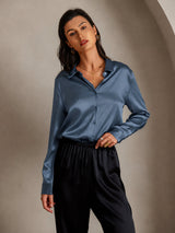 [Real Teal] SilkSilky-UK Long Sleeve Lapel Collar Women's Shirt 001