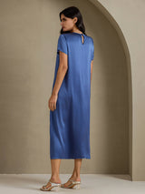 [Real Teal] SilkSilky-UK Short Sleeve Crew Neck Dress 002
