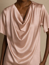 [Tuscany] SilkSilky-UK Short Sleeve Cowl Neck Women's Blouse 003