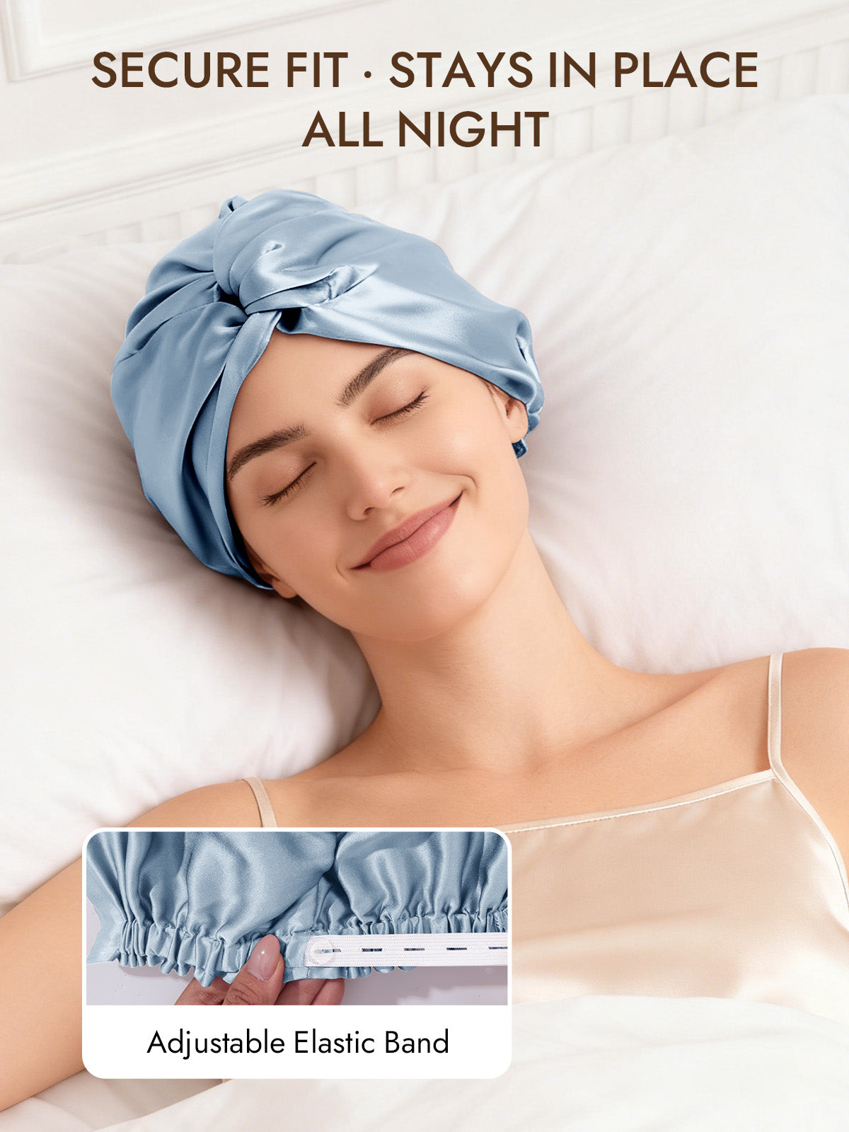 [Steel Blue] SilkSilky-UK 22Momme Pure Silk Sleep Cap 004
