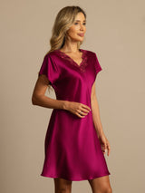 [Wine] SilkSilky-UK Short Sleeve V Neck Nightdress 005