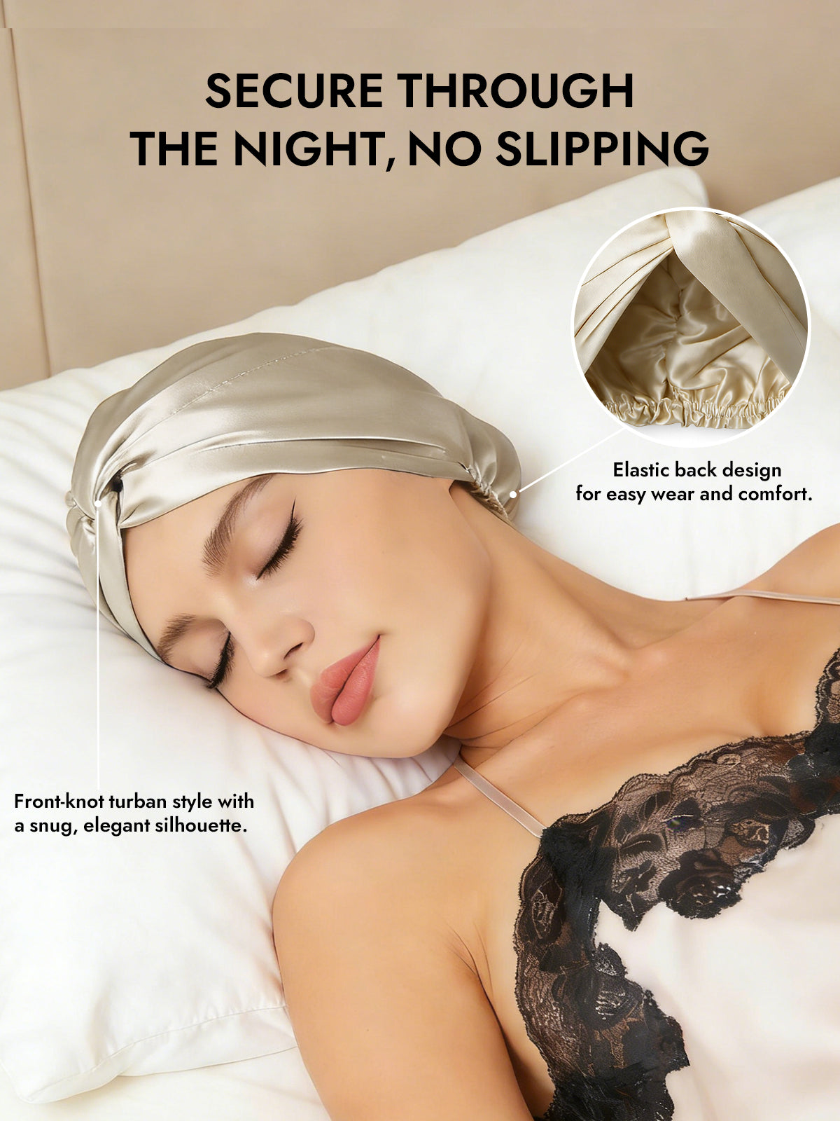 [Beige] SilkSilky-UK Pure Silk Sleep Cap 005