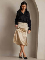 [Black] SilkSilky-UK Long Sleeve Lapel Collar Women's Shirt 005