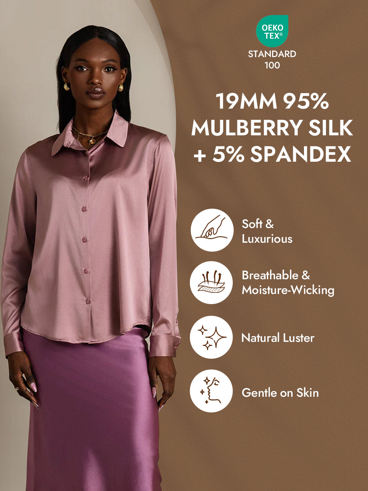 [Pale Mauve] SilkSilky-UK Silk Long Sleeve Collar Women's Shirt 004