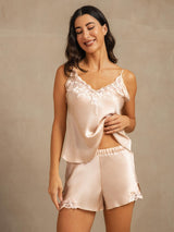 [Pink] SilkSilky-UK Spaghetti Strap V Neck Camisole Set 003
