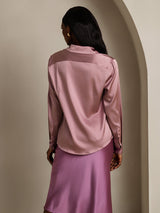 [Pale Mauve] SilkSilky-UK Long Sleeve Lapel Collar Women's Shirt 002