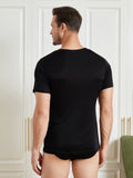 SilkSilky UK Silk Knitted Short Sleeve V Neck Men's T Shirt Black 002