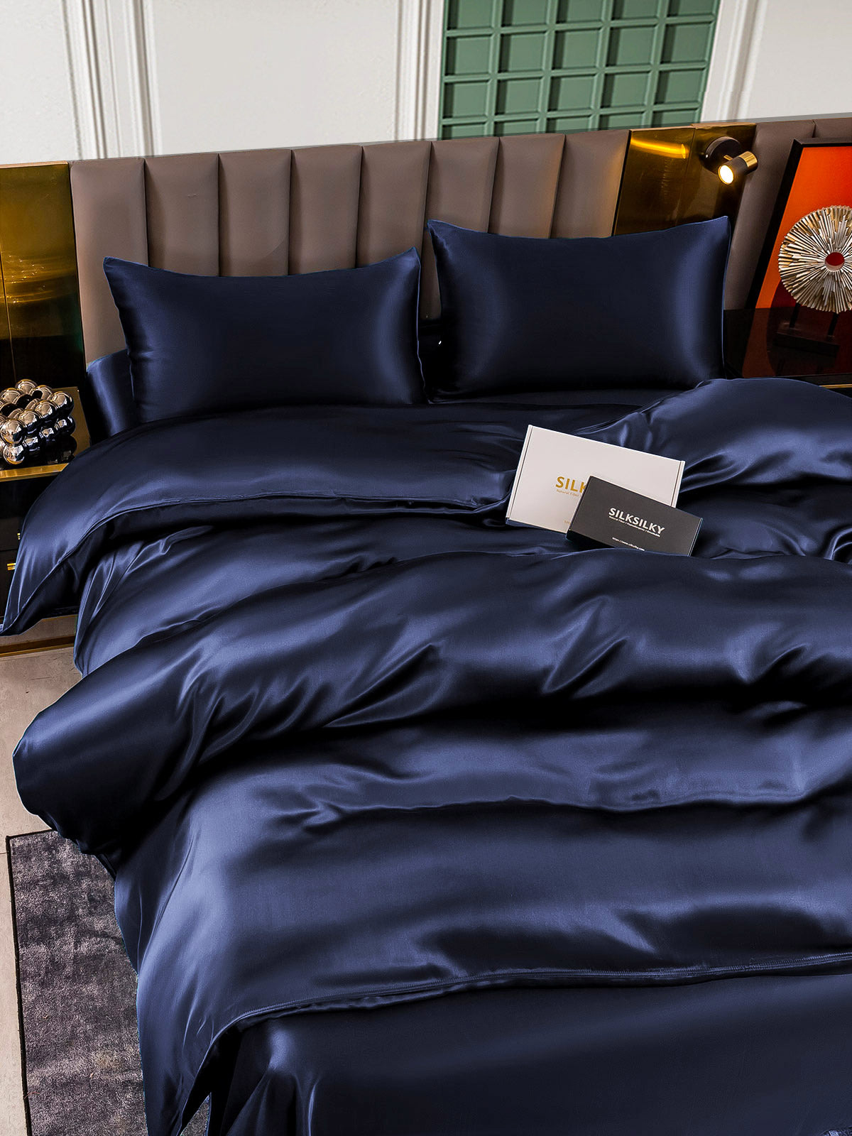 SilkSilky UK 25Momme Pure Silk Bedding Set DarkBlue 004