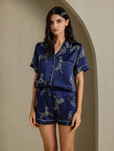 [Navy Zebra] SilkSilky-UK Short Sleeve Lapel Collar Women's Pyjamas 006