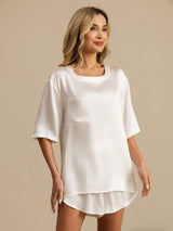 [White] SilkSilky-UK Short Sleeve Round Neck Women's Pyjamas 004