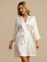 [White] SilkSilky-UK 3/4 Sleeve Women's Dressing Gown 003